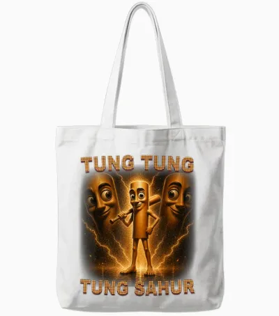 Tung Tung Tung Sahur Is Calling Italian Brainrot Meme Kid Tote Bags - White
