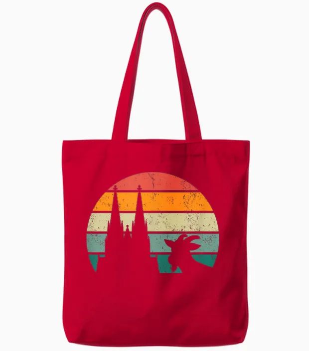Cologne, My Town! Geißbock with Cathedral and Moon. Cologne Pride T-Shirt, Black Tote Bags in Red