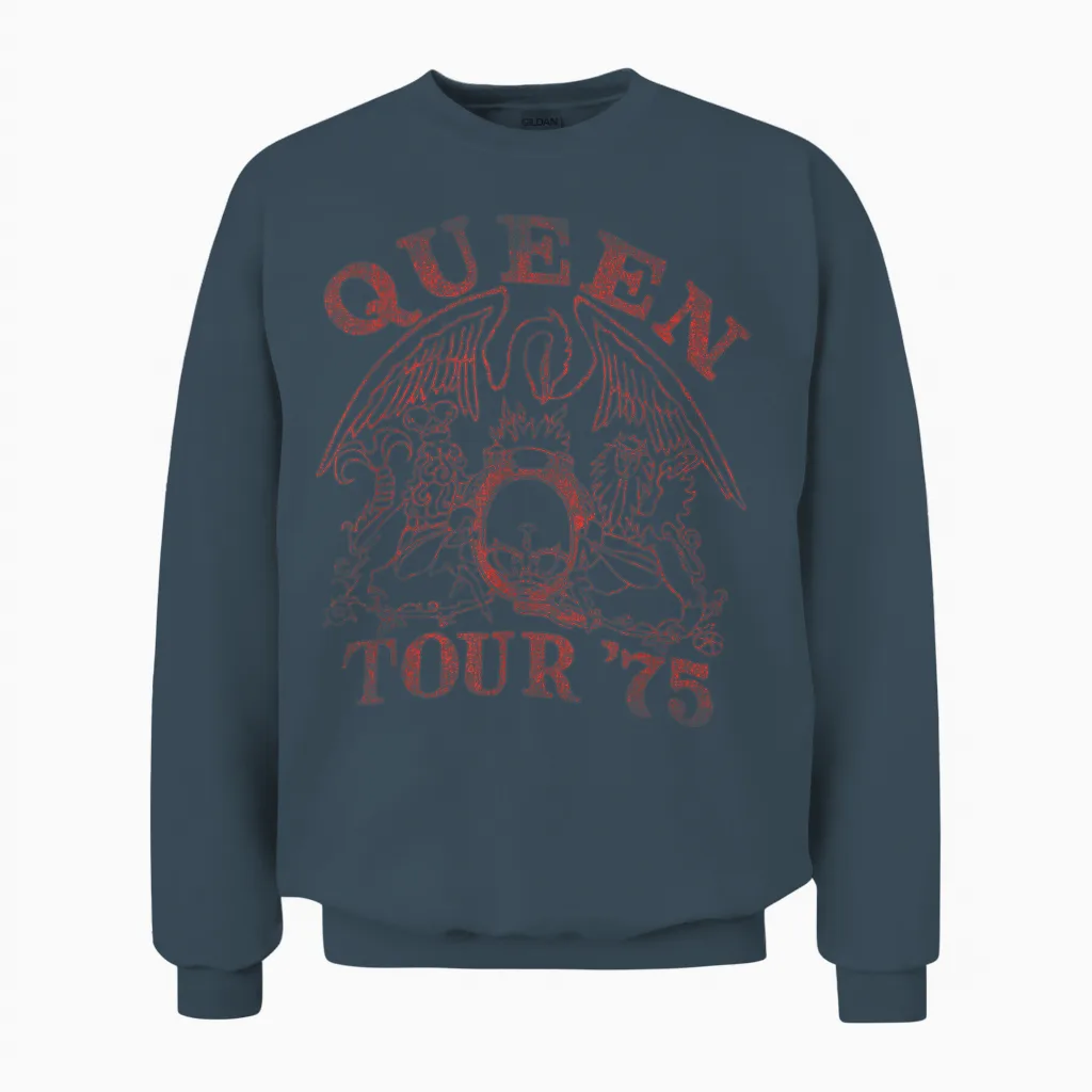 Official Queen Tour 75 T-Shirt, Black, S Unisex Sweatshirt in Dark Heather
