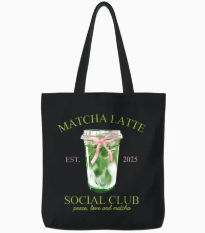 Matcha Latte Social Club Peace Love and Matcha Tote Bags - Black