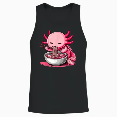 Funny Axolotl Noodle Gifts Anime Kawaii Axolotl Eating Ramen Noodles Unisex Kids Teen Adult T-Shirt Black Small Unisex Tank Top - Black