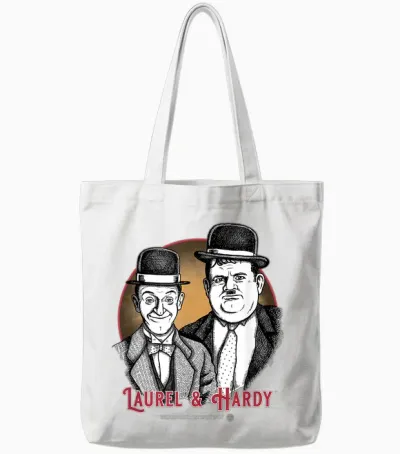 Laurel & Hardy Classic Comedy T-Shirt, Black, S Tote Bags - White
