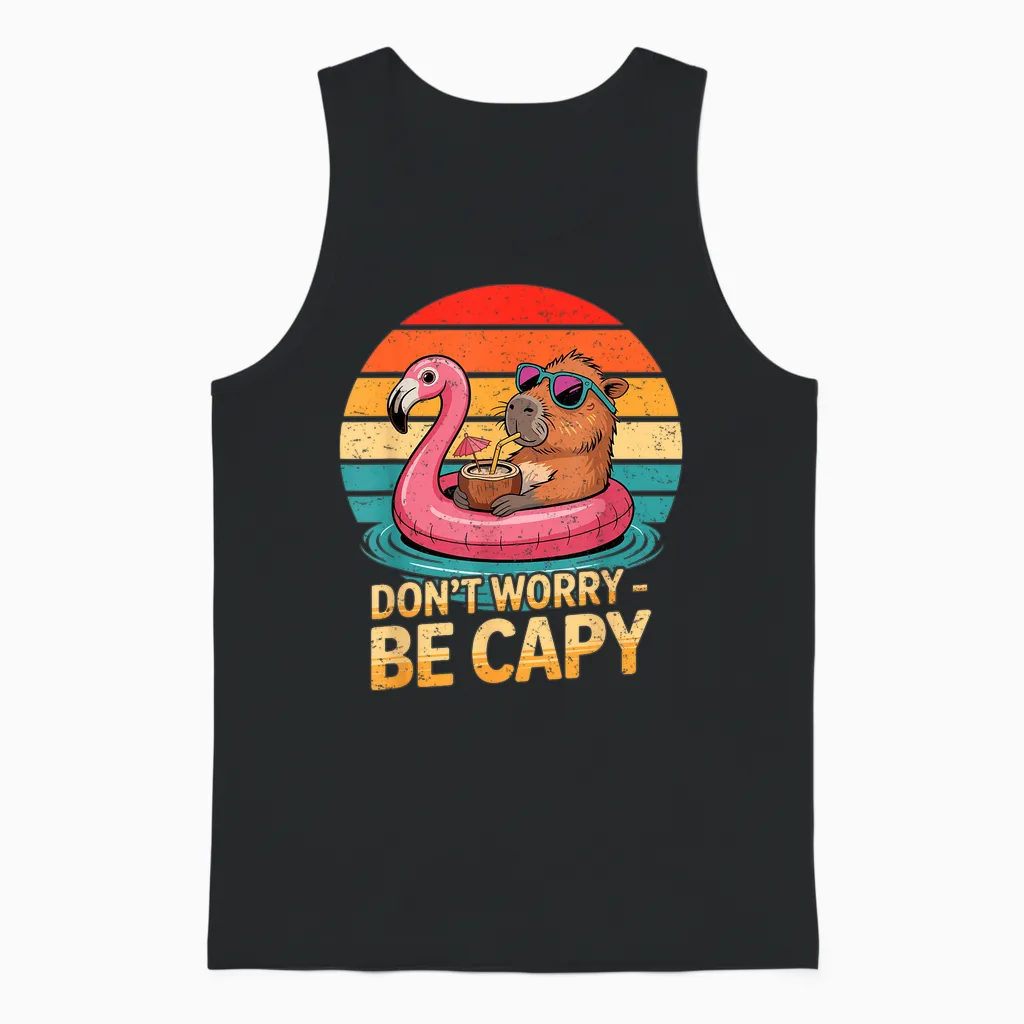 Dont Worry Be Capy Sleep Shirt Costume Pyjamas Capybara Unisex Tank Top in Black