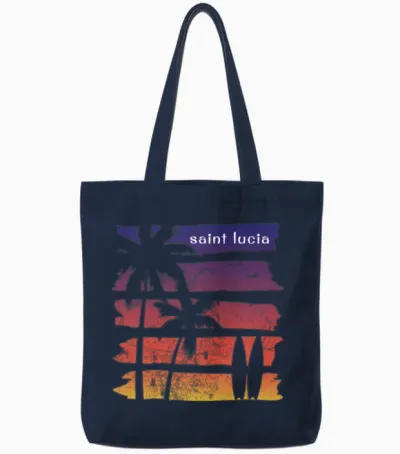 Cool Saint Lucia Surfing Fan Beach Palm Tree Tote Bags - Navy