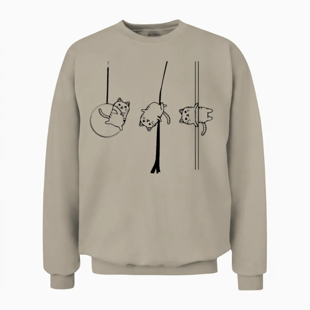 Circus Aerialist Cat Aerialist Yogi Dancer Aerial Unisex Sweatshirt in Sand