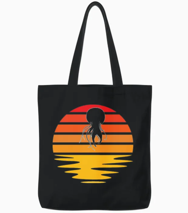 Jellyfish Retro Tote Bags in Black