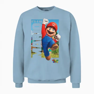 The Super Mario Bros. Movie It's-A Me Mario Poster T-Shirt, White Unisex Sweatshirt - Light Blue