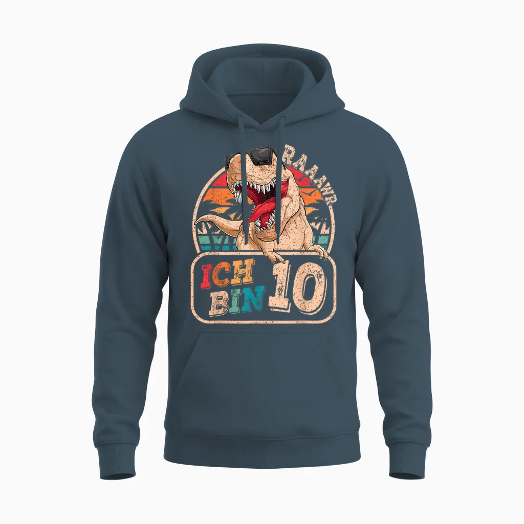 Ich Bin 10 Dinosaurier 10 Jahre Dino 10. Geburtstag Junge Unisex Hoodie in Dark Heather