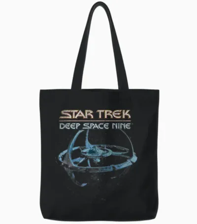 Star Trek Ds9 Vintage Space Station Logo Graphic Tote Bags - Black