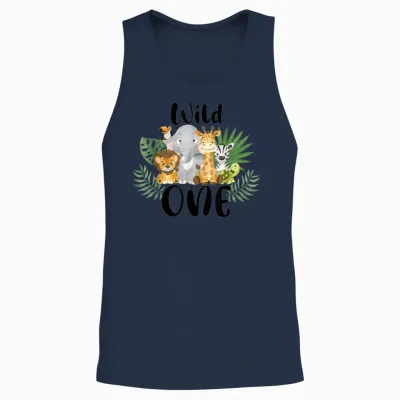 Kids Wild One 1. Geburtstag Junge Lustige Zoo Tiere Sohn Kleinkind Unisex Tank Top - Navy