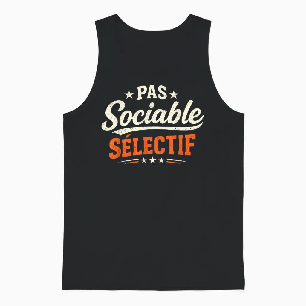 Men's Gift Humour Original Funny Not Sociable Selective Unisex Tank Top in Black