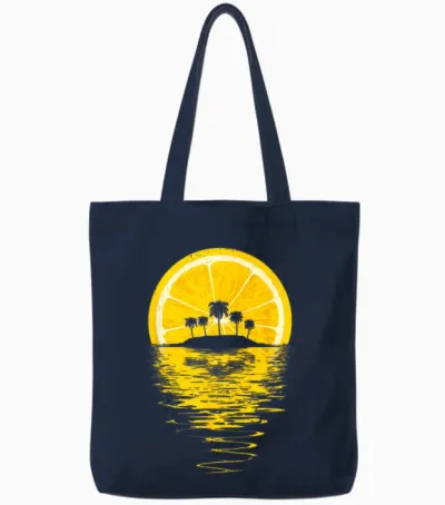Summer Lemon - Sunset Tropical Bright, Gift, Fun, Retro Tote Bags - Navy