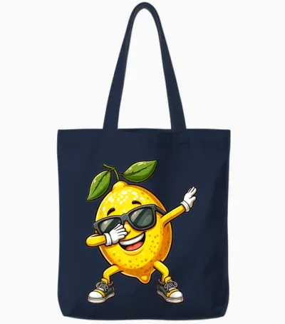 Dabbing Yellow Lemon Funny Lemon with Lemon Motif T-Shirt, Black Tote Bags - Navy
