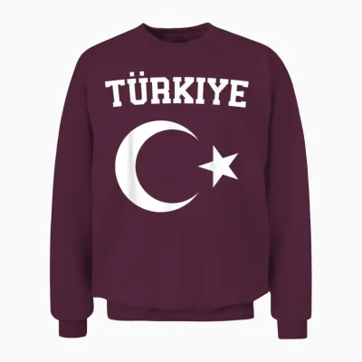 Turkish Flag Türkiye Bayragi Crescent Moon and Star Turkey T-Shirt, Red, S Unisex Sweatshirt - Maroon