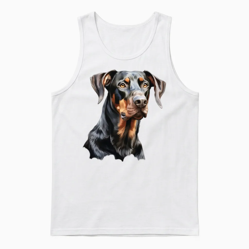 Doberman Illustration Unisex Tank Top in White