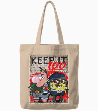 Mademark X Spongebob Squarepants - Spongebob and Patrick Keep It 100 Hip Hop Rap Graffiti Cool Tote Bags - Natural