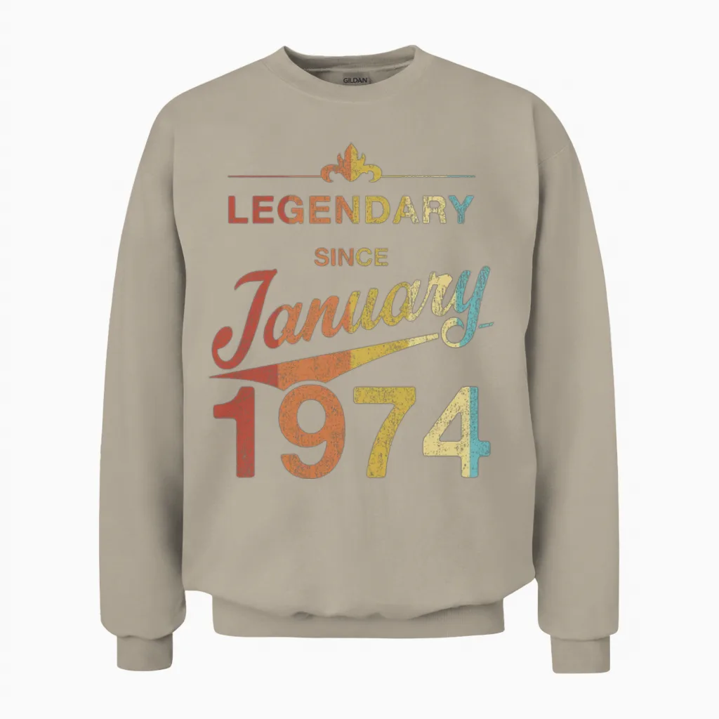 50th Birthday 50 Year Old Born January 1974 Gift Unisex Sweatshirt in Sand
