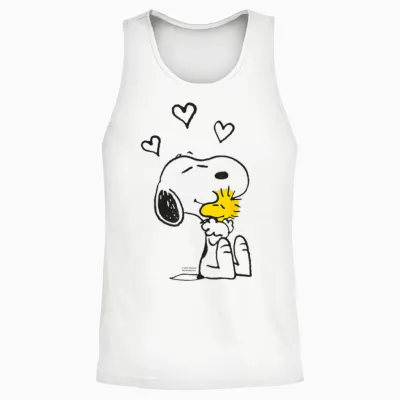 Peanuts - Snoopy Woodstock T-Shirt with German Text "ich Halte Dich Fest", Black, S Unisex Tank Top - White