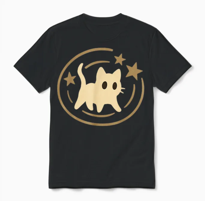 Retro 90s Y2k Scared Cat Cosmic Stars Gift for Men Women Kid Unisex T-Shirt in Black