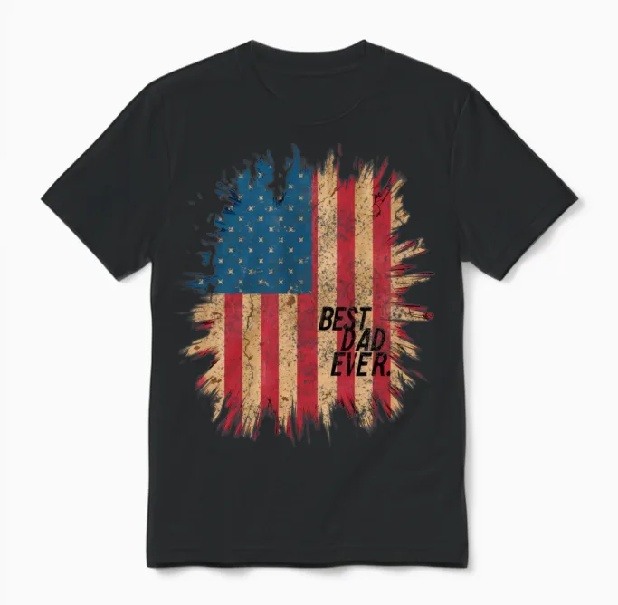 Father's Day Usa American Flag Best Dad Ever Unisex T-Shirt in Black