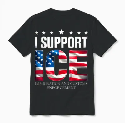 Support Ice Immigration Officers American Flag Border Patrol Unisex T-Shirt - Black