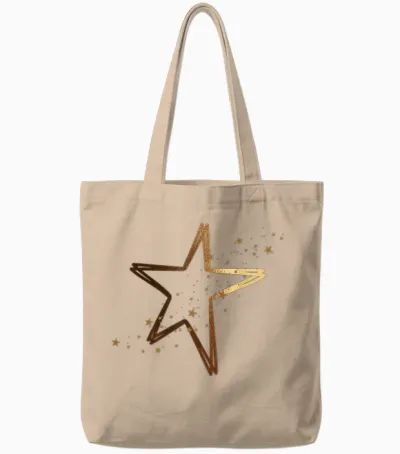 Large Gold Star with Small Stars T-Shirt, Black Tote Bags - Natural
