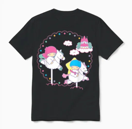 Little Twin Stars Cloud Dreamland Unisex T-Shirt in Black
