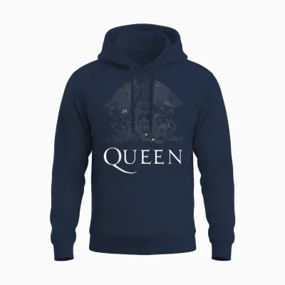 Queen Official Classic Crest Logo White T-Shirt T-Shirt, Black, S Unisex Hoodie - Navy