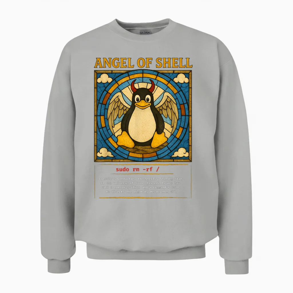 Angel of Shell Linux Funny Sysadmin Tux Penguin Unisex Sweatshirt in Ash
