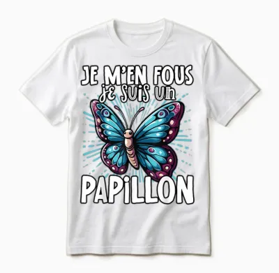 Je M'en Fous Je Suis Un Papillon - Cute Butterfly T-Shirt, Black, S Unisex T-Shirt - White