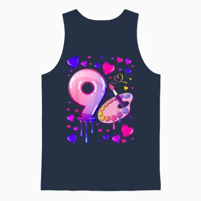 9. Geburtstag, Mädchen 9 Jahre, Malerei, Nummer 9 Unisex Tank Top - Navy