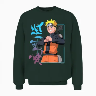 Naruto Shippuden Naruto Kanji Frame Colorful Anime Unisex Sweatshirt - Forest