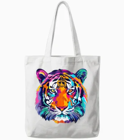 Tigerco. Colorful Tiger Graphic Unisex T-Shirt, Black, Small, Short Sleeve, Classic Fit Tote Bags - White