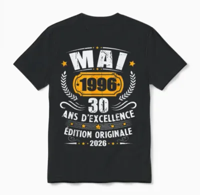 Vintage Mai 1996 Cadeau Anniversaire 30 Ans Hommes Femmes Unisex T-Shirt - Black