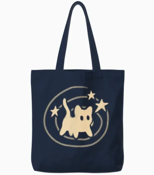 90s Y2k Scary Tomcat Cat Is Scared Under Starry Tail Tote Bags - Navy