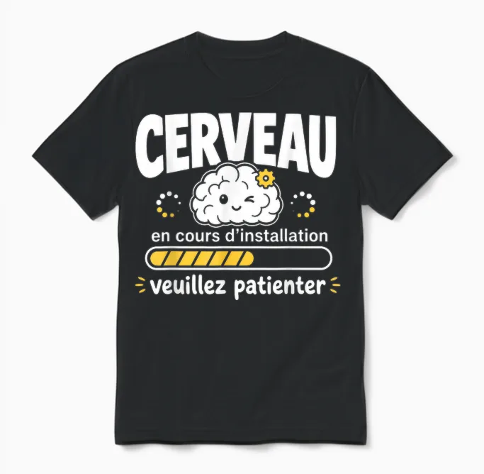 Cerveau En Cours D'installation Humour Veuillez Patienter Unisex T-Shirt in Black