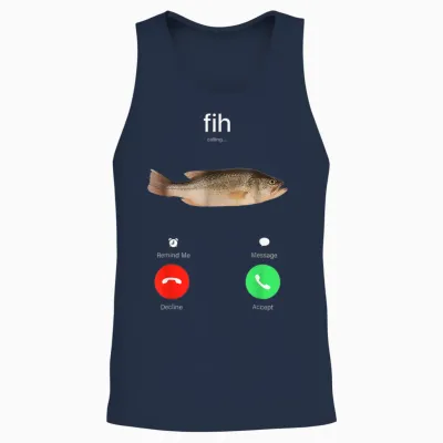 Fih Calling Remind Me Message Decline Accept Phone Call Fish Unisex Tank Top - Navy