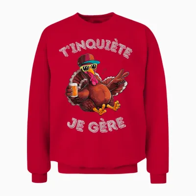 Accessory Turkey Turkey Humour Beer Aperitif T'inquiète Je T-Shirt, Black, S Unisex Sweatshirt - Red