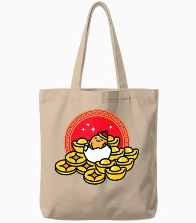 Gudetama the Lazy Egg Happy Lunar New Year Tote Bags - Natural