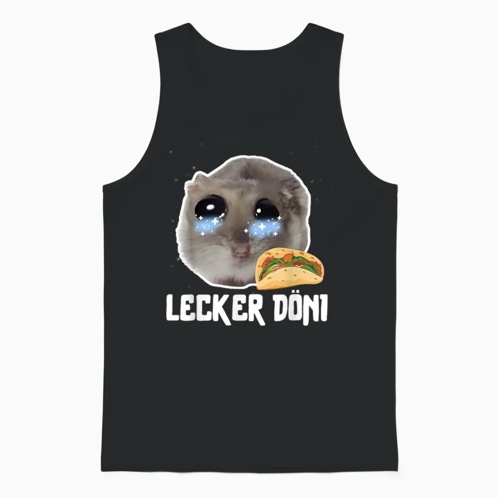 Lecker Döni Sad Hamster Meme Unisex Tank Top in Black