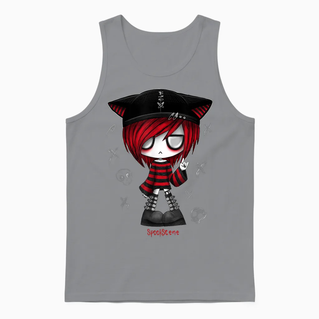 Spookscene Edgy Kitty Hat Scene Kid Emo Alt Goth Red Unisex Tank Top in Sport Grey