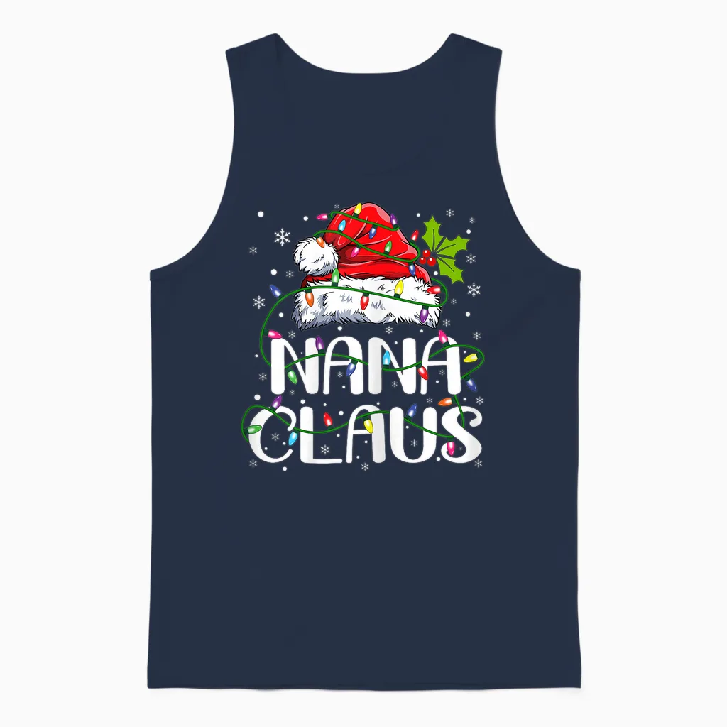 Nana Claus Christmas Lights Pajama Family Matching Unisex Tank Top in Navy