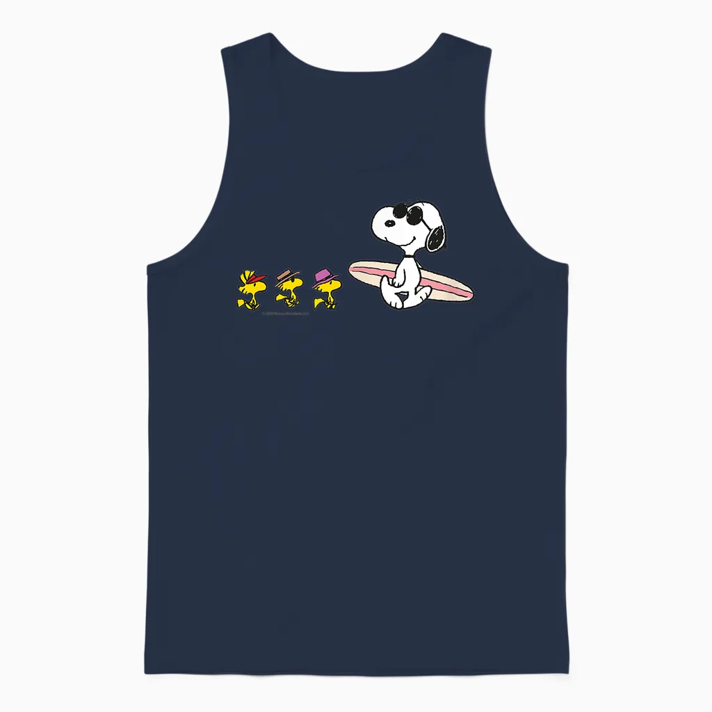 Peanuts - Snoopy Woodstock Surfboard Unisex Tank Top in Navy