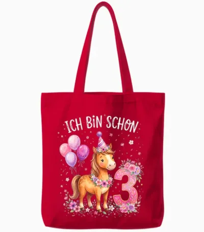 Ich Bin Schon 3 Geburtstag Pferde Tote Bags - Red