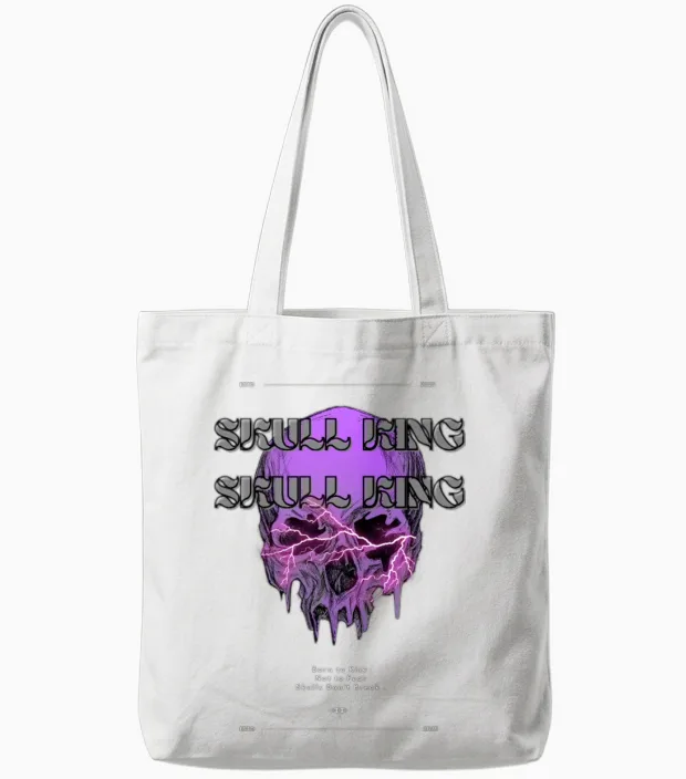 Electric Skull Lightning Design Tote Bags in White