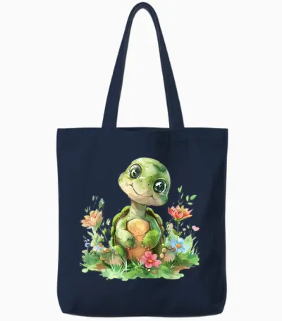 Baby Schildkröte Mit Blumen Süße Kröte Mädchen Tochter Sohn Tote Bags - Navy