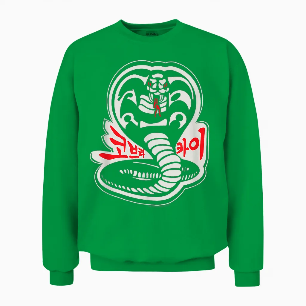 Cobra Kai Karate Dojo South Korea Snake Logo Sekai Taikai Unisex Sweatshirt in Irish Green