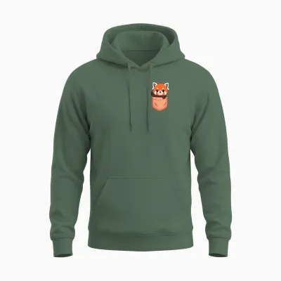 Cute Red Panda in a Pocket Kawaii Animal Lover Unisex Hoodie - Military Green
