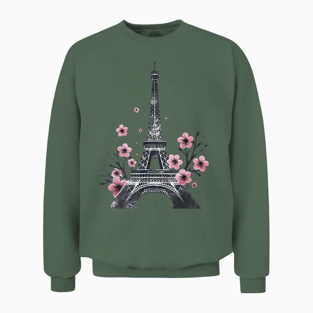 Eiffel Tower Unisex Sweatshirt in Military Green
