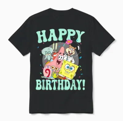 Spongebob Squarepants Happy Birthday Sandy Patrick Squidward Unisex T-Shirt - Black